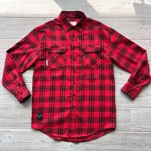 Saint Morta Mens Red Plaid Flannel Long Sleeve Button-Down Shirt‎ Size Medium